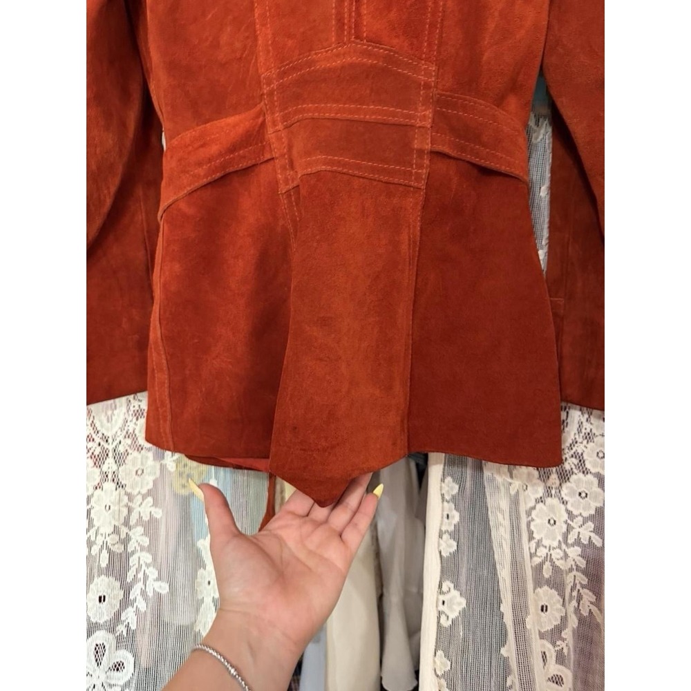 Women's Suede Leather Jacket Orange Red, Vintage 70s - Picture 6 of 8